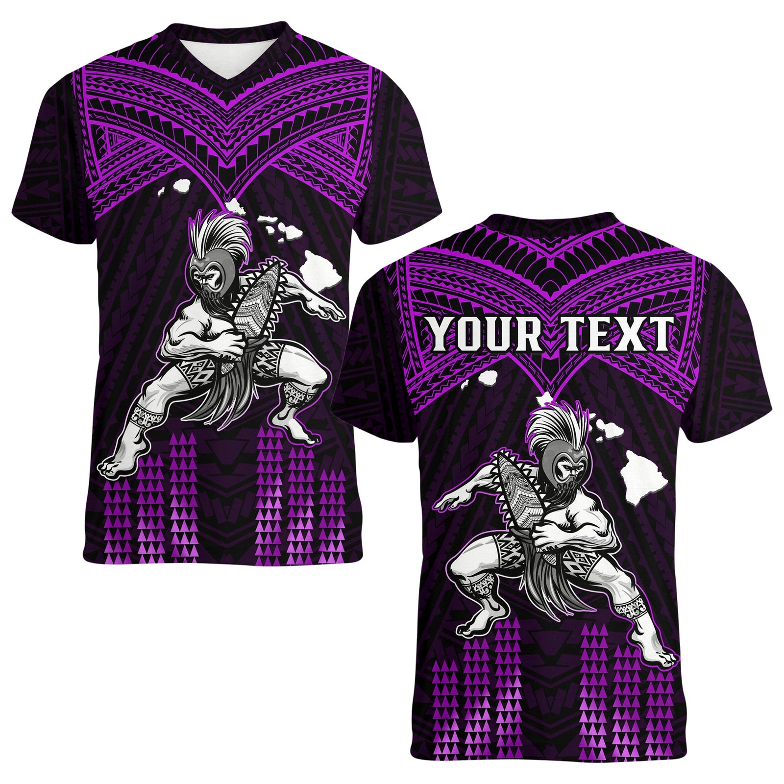 (Custom Personalised) Hawaii V-Neck T Shirt Hawaiian Warrior With Weapon Polynesian Ver.04 LT14 Female Purple - Polynesian Pride