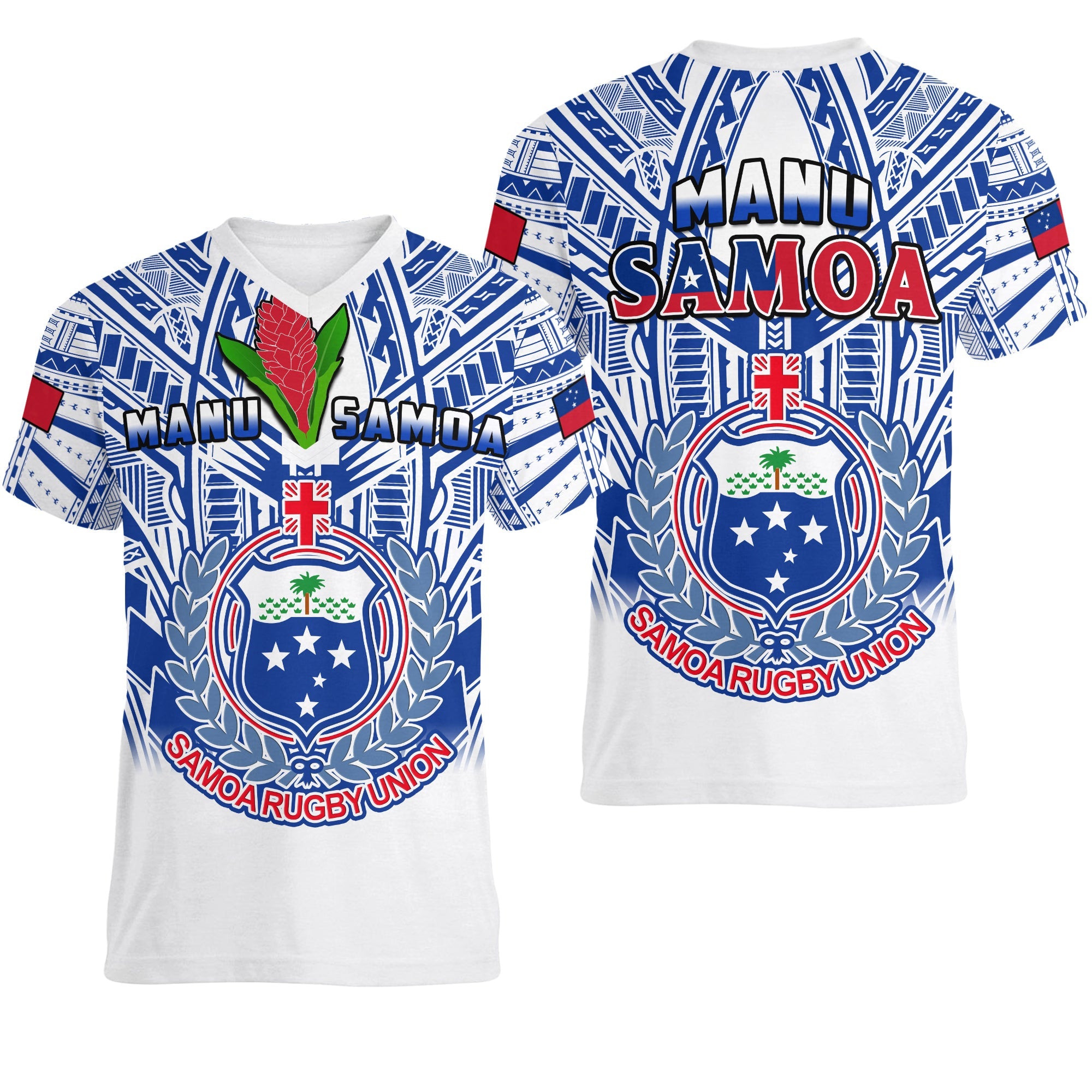 Samoa Rugby V-Neck T Shirt Manu Samoa 7s Ginger White Polynesian LT14 Female White - Polynesian Pride