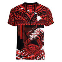 (Custom Personalised) Hawaii V-Neck T Shirt Kakau Polynesian Crab With Waves Ver.03 LT14 - Polynesian Pride