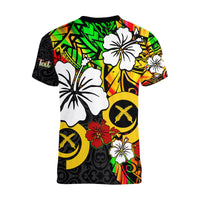 Custom Vanuatu V Neck T Shirt Polynesia Tie Dye Hibiscus Flowers LT13 - Polynesian Pride