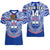 (Custom Text And Number) Samoa Rugby V-Neck T Shirt Manu Samoa 7s Ginger Blue Polynesian LT14 Female Blue - Polynesian Pride