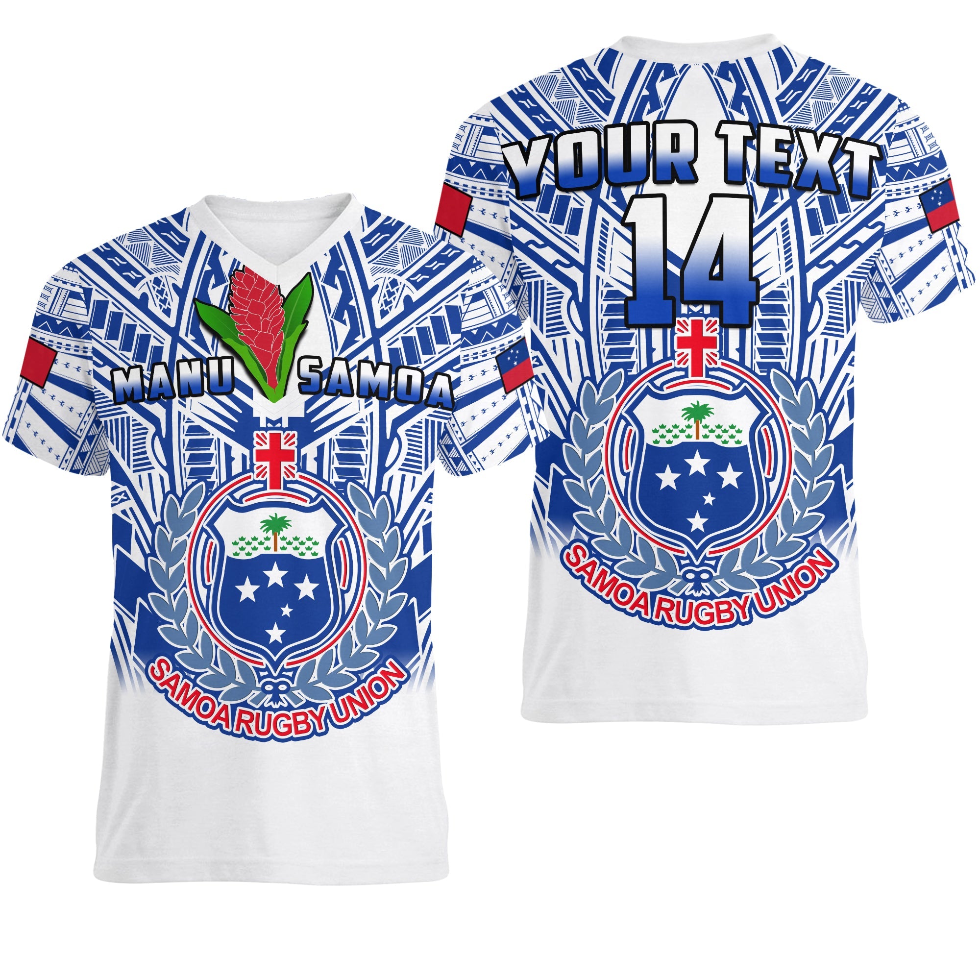 (Custom Text And Number) Samoa Rugby V-Neck T Shirt Manu Samoa 7s Ginger White Polynesian LT14 Female White - Polynesian Pride