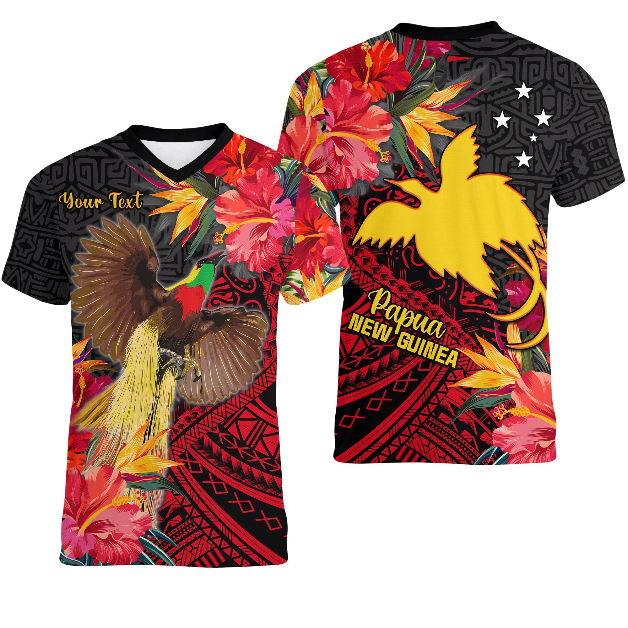 Custom Papua New Guinea V Neck T Shirt Bird of Paradise LT13 Black - Polynesian Pride