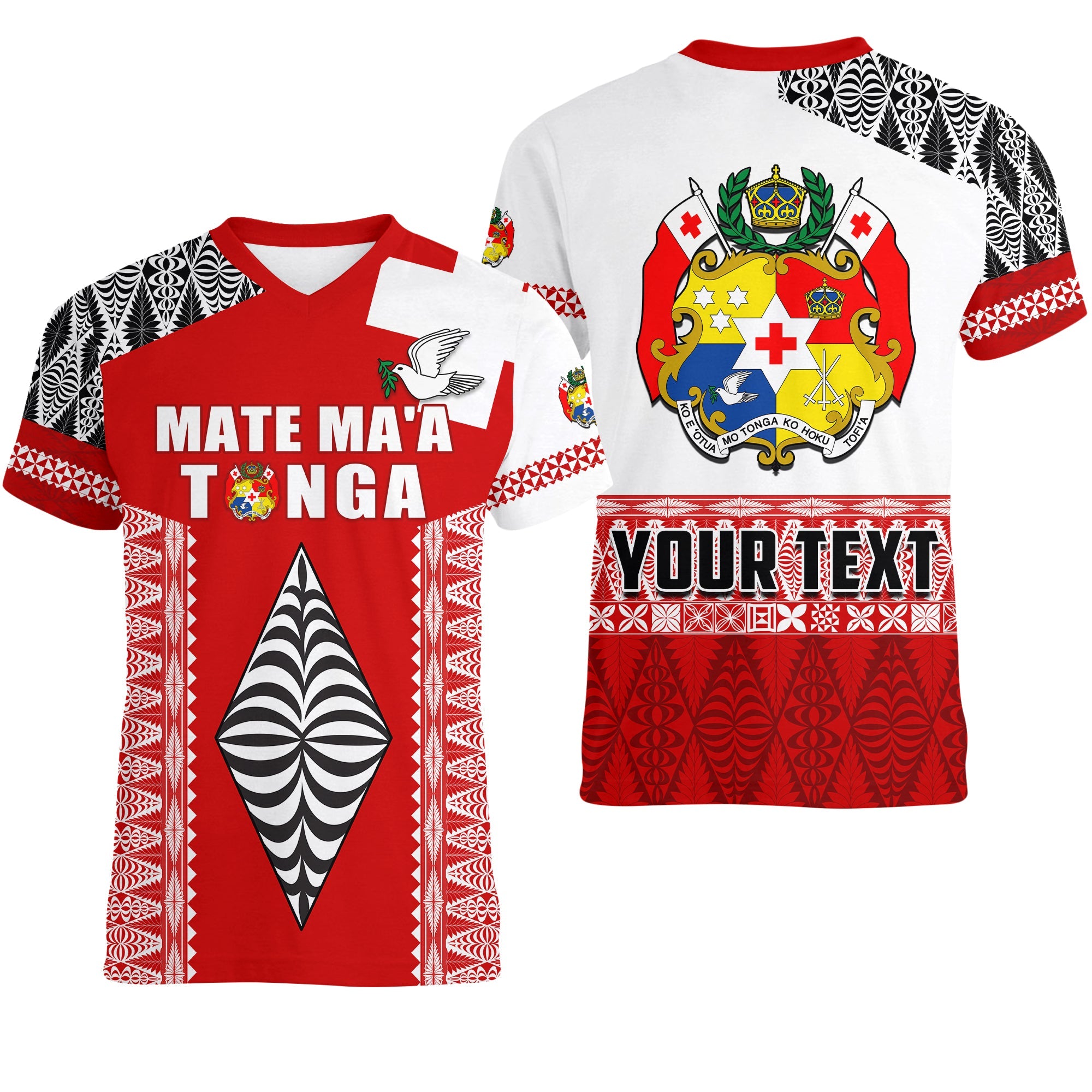 Custom Tonga Rugby V Neck T Shirt Kupesi Ngatu Mate Maa Tonga LT13 Red - Polynesian Pride