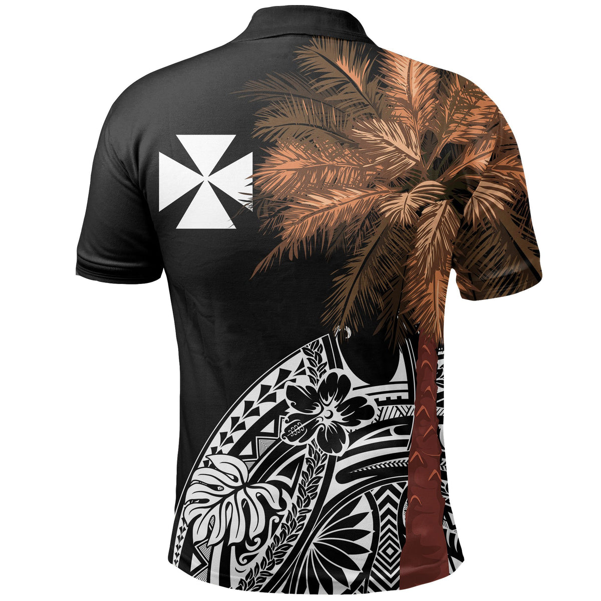 Wallis and Futuna Polo Shirt Polynesian Palm Tree Black - Polynesian Pride
