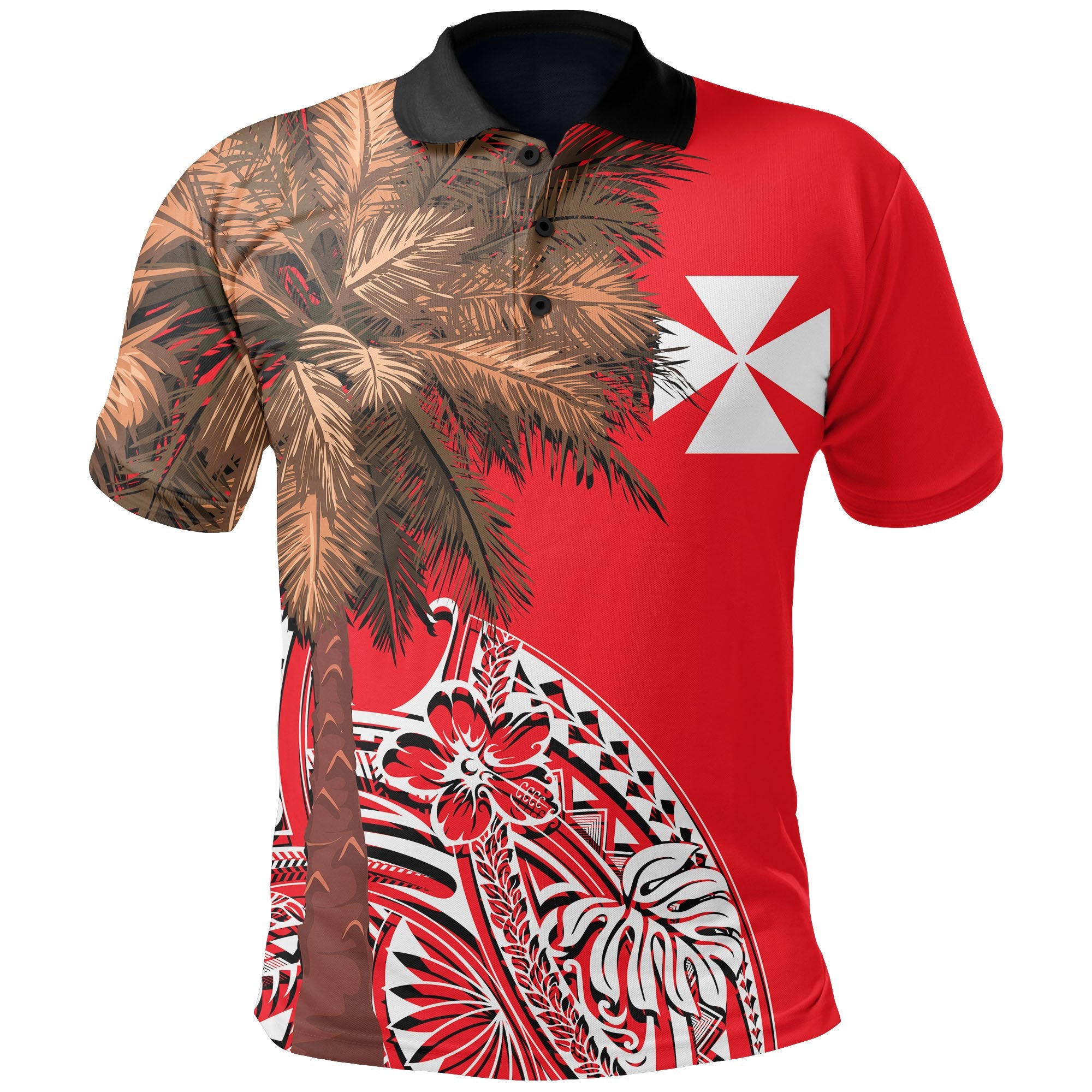 Wallis and Futuna Polo Shirt Polynesian Palm Tree Flag Unisex Red - Polynesian Pride