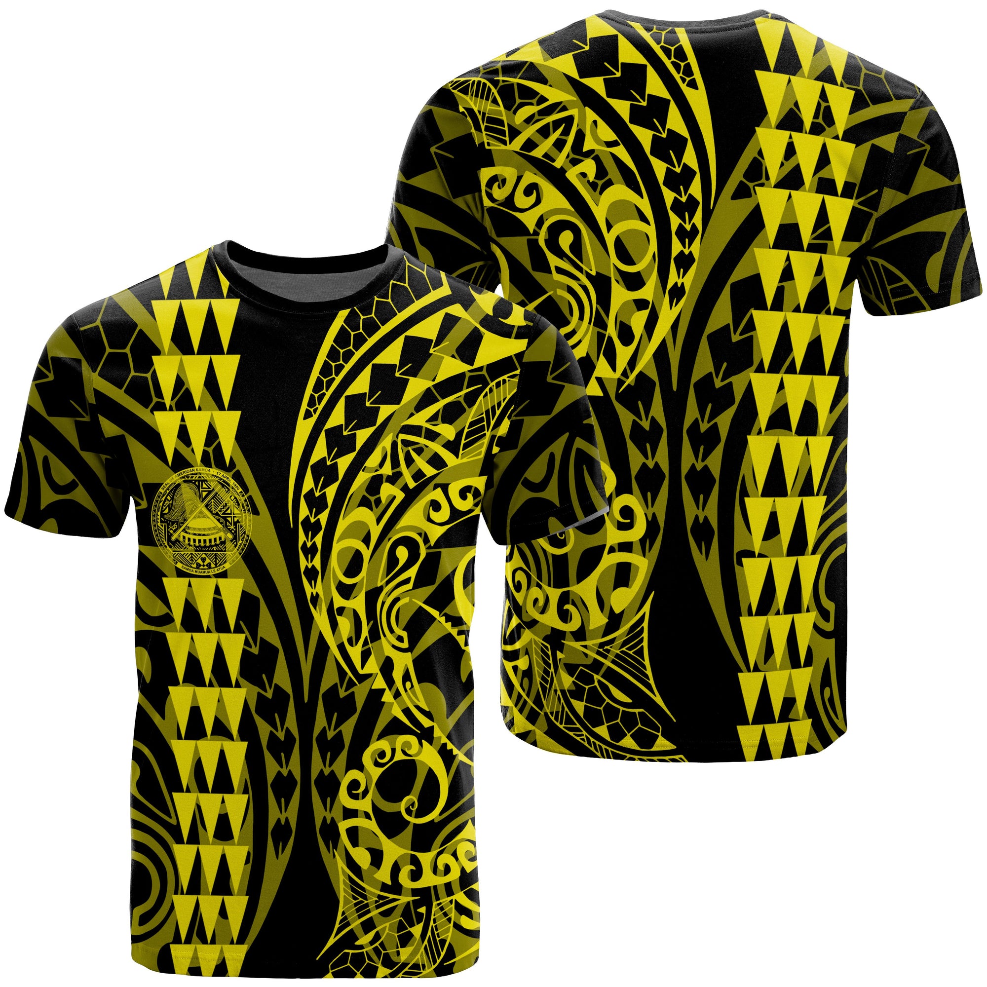 American Samoa T Shirt Polynesian Coat of Arms Bly Style Unisex Yellow - Polynesian Pride