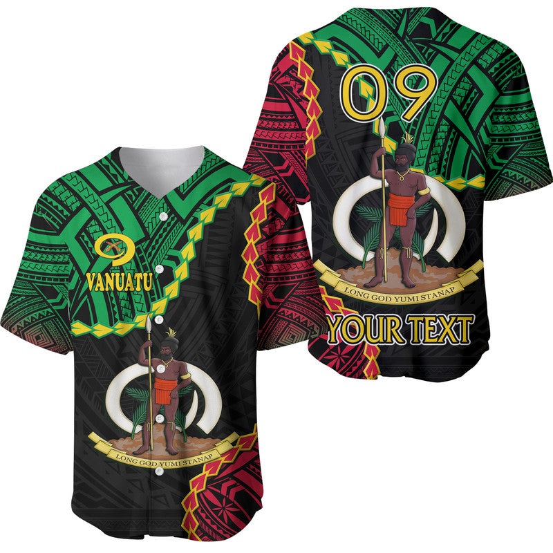 (Custom Personalised) Vanuatu Baseball Jersey Basic Coat Of Arms LT9 Black - Polynesian Pride