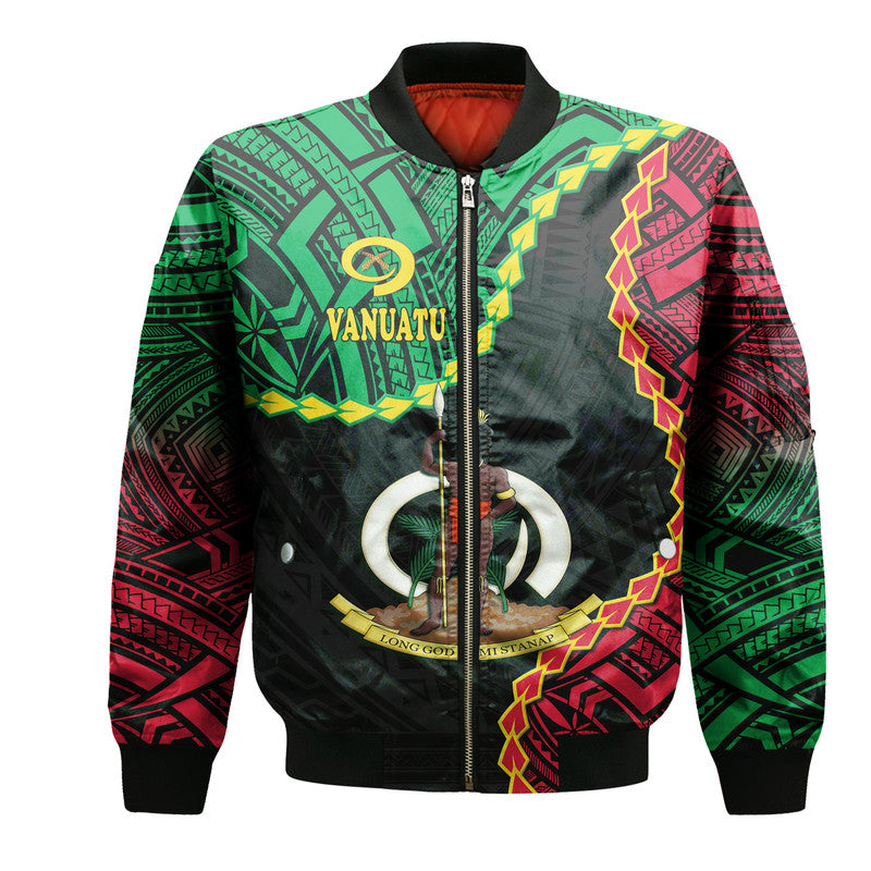 (Custom Personalised) Vanuatu Bomber Jacket Basic Coat Of Arms LT9 Unisex Black - Polynesian Pride