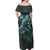 Vanuatu Off Shoulder Long Dress - Vanuatu Coat Of Arms With Polynesian Turtle Blooming Hibiscus Turquoise - Polynesian Pride