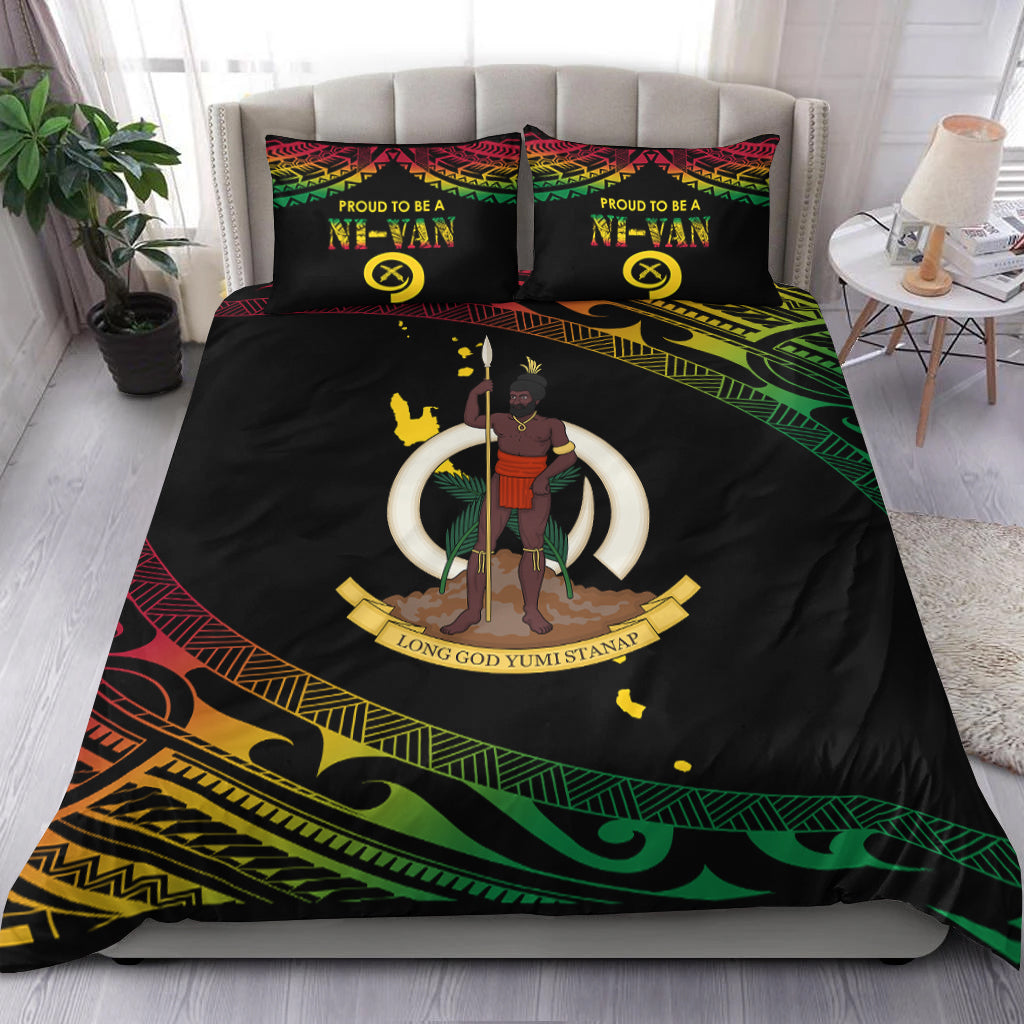 Vanuatu Proud To Be A Ni-Van - Polynesian Pattern Bedding Set LT7 Black - Polynesian Pride
