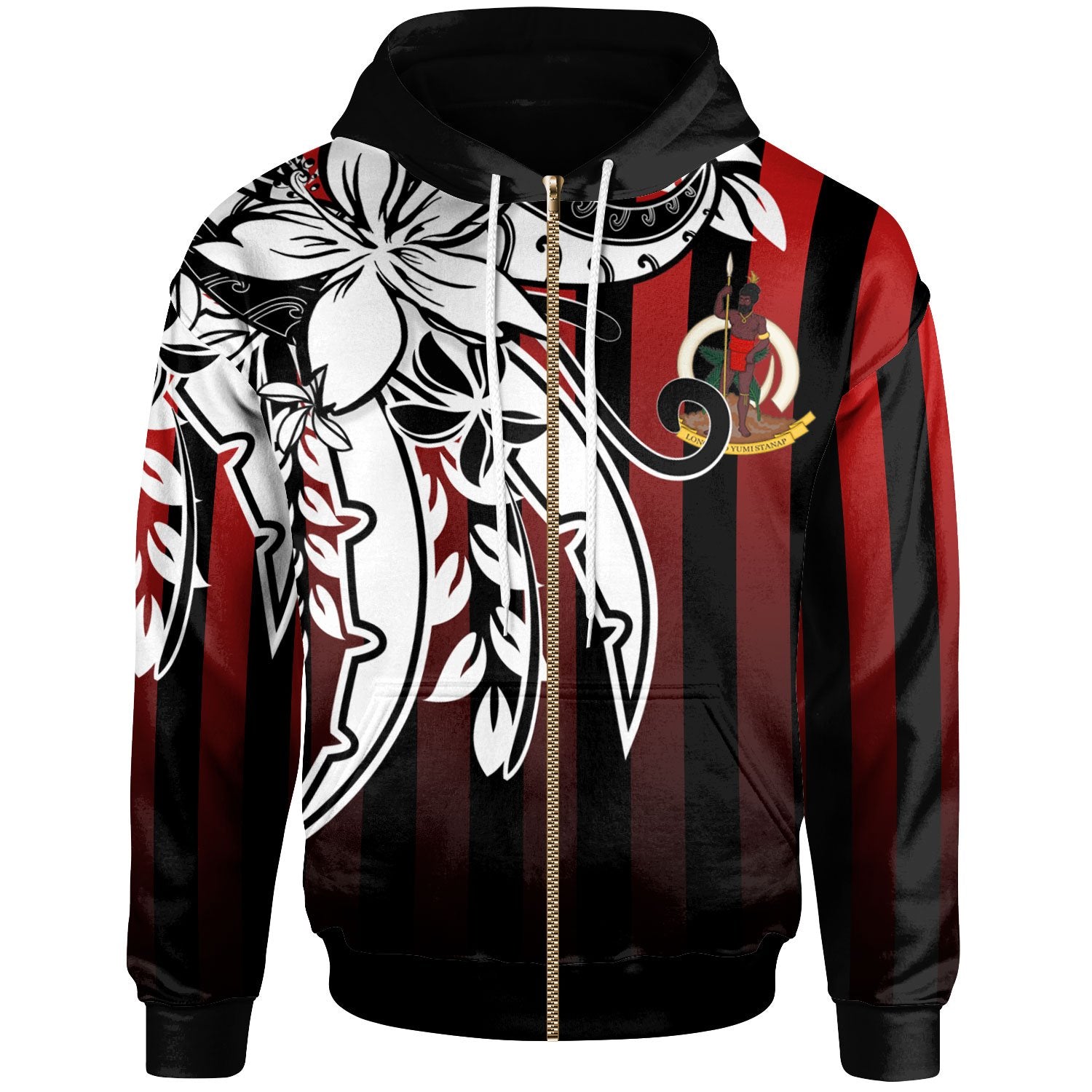 Vanuatu Zip Hoodie Vertical Stripes Style Unisex Red - Polynesian Pride