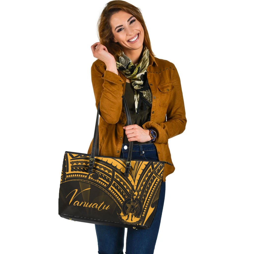 Vanuatu Leather Tote - Gold Color Cross Style - Polynesian Pride