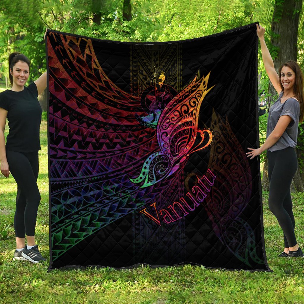 Vanuatu Premium Quilt - Butterfly Polynesian Style Black - Polynesian Pride