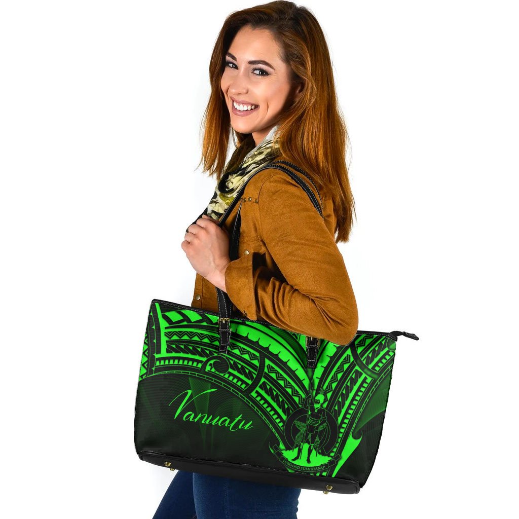 Vanuatu Leather Tote - Green Color Cross Style Black - Polynesian Pride