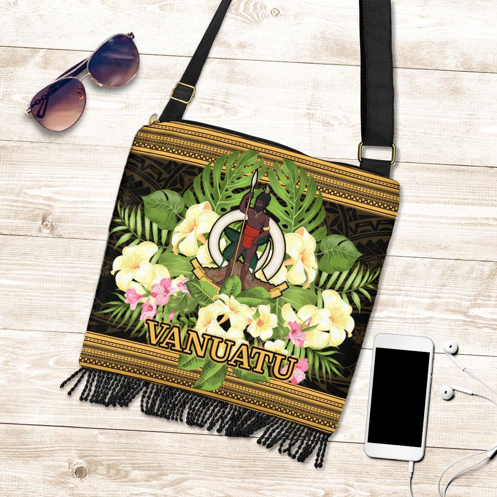 Vanuatu Boho Handbag - Polynesian Gold Patterns Collection One Size Boho Handbag Black - Polynesian Pride