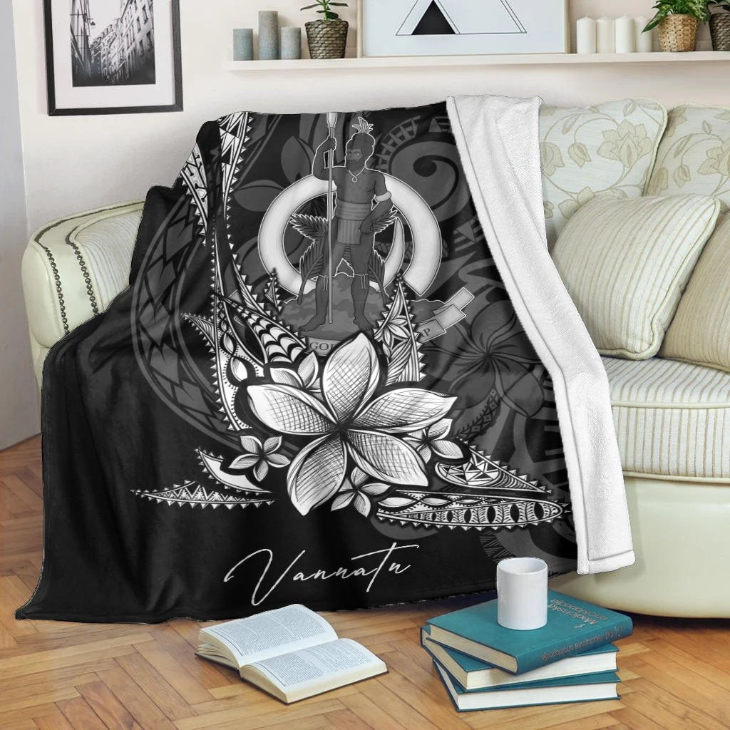 Vanuatu Premium Blanket - Fish With Plumeria Flowers Style White - Polynesian Pride