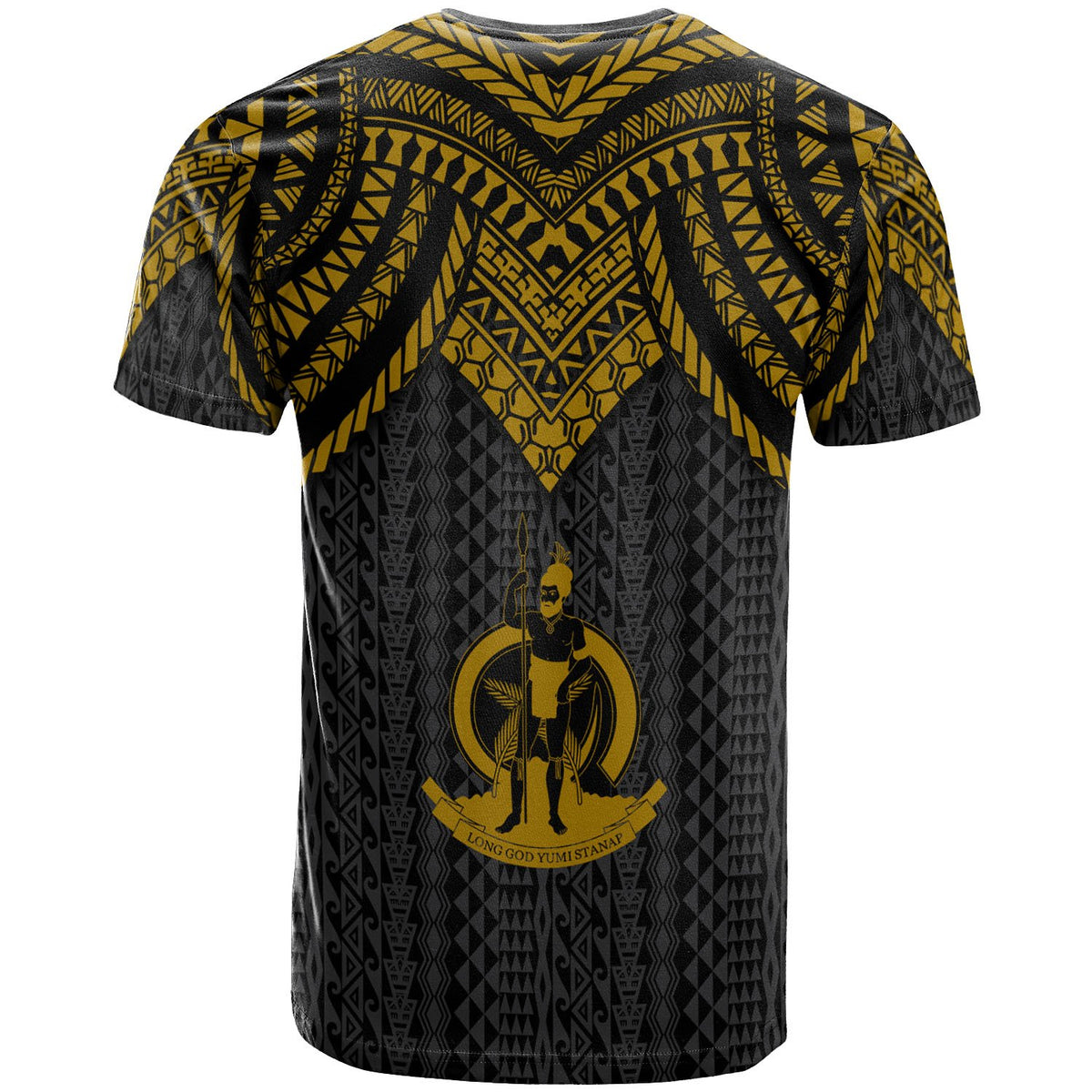 Vanuatu Custom T Shirt Polynesian Armor Style Gold - Polynesian Pride
