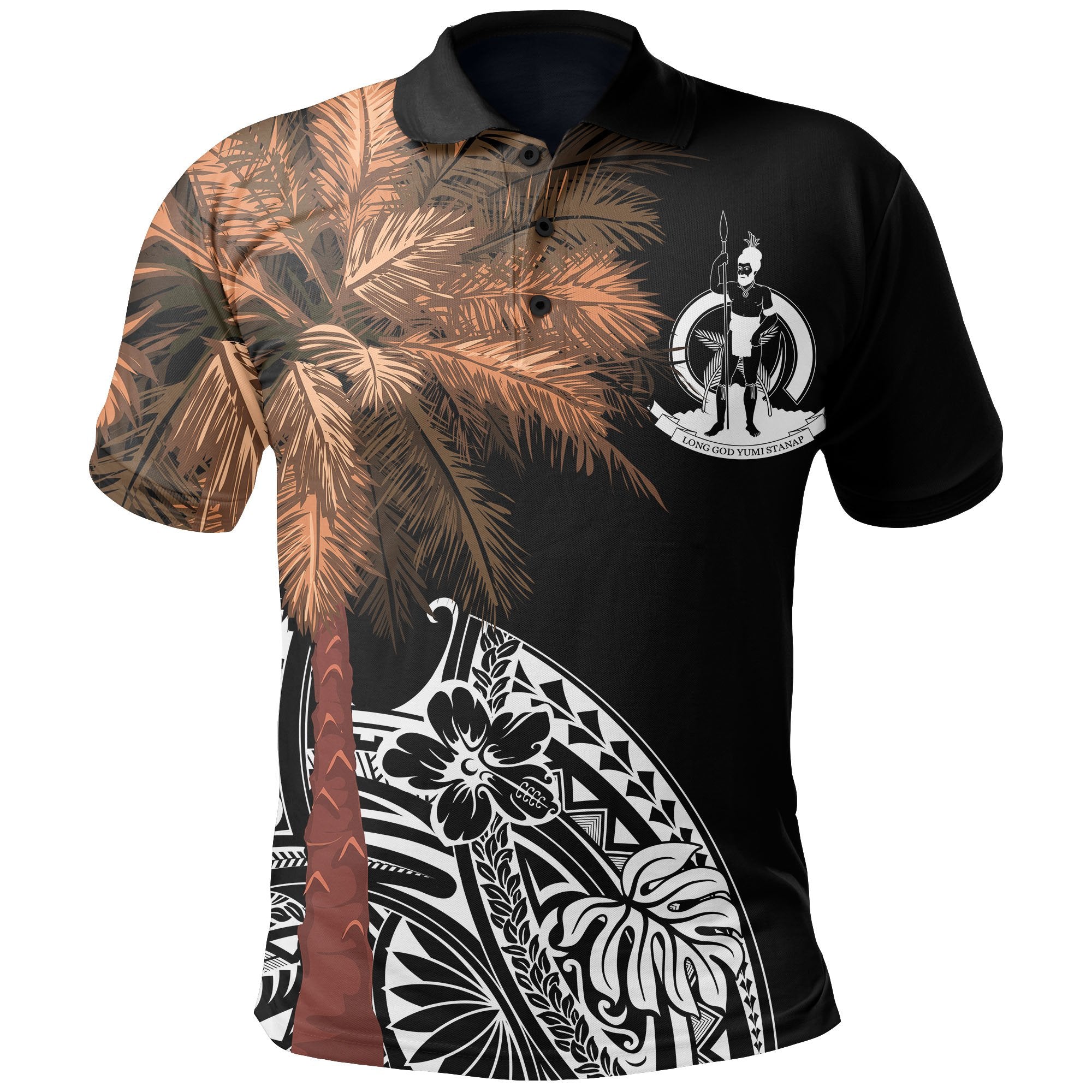 Vanuatu Polo Shirt Polynesian Palm Tree Black Unisex Black - Polynesian Pride