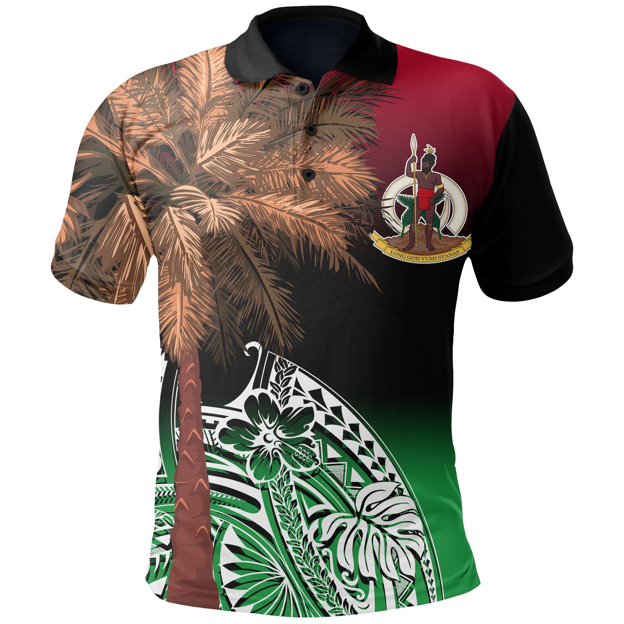 Vanuatu Polo Shirt Polynesian Palm Tree Flag Unisex Black - Green - Polynesian Pride