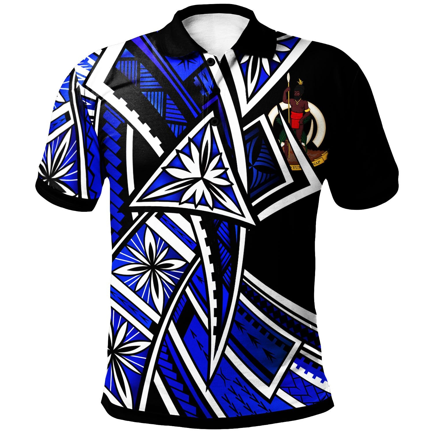 Vanuatu Polo Shirt Tribal Flower Special Pattern Blue Color Unisex Blue - Polynesian Pride