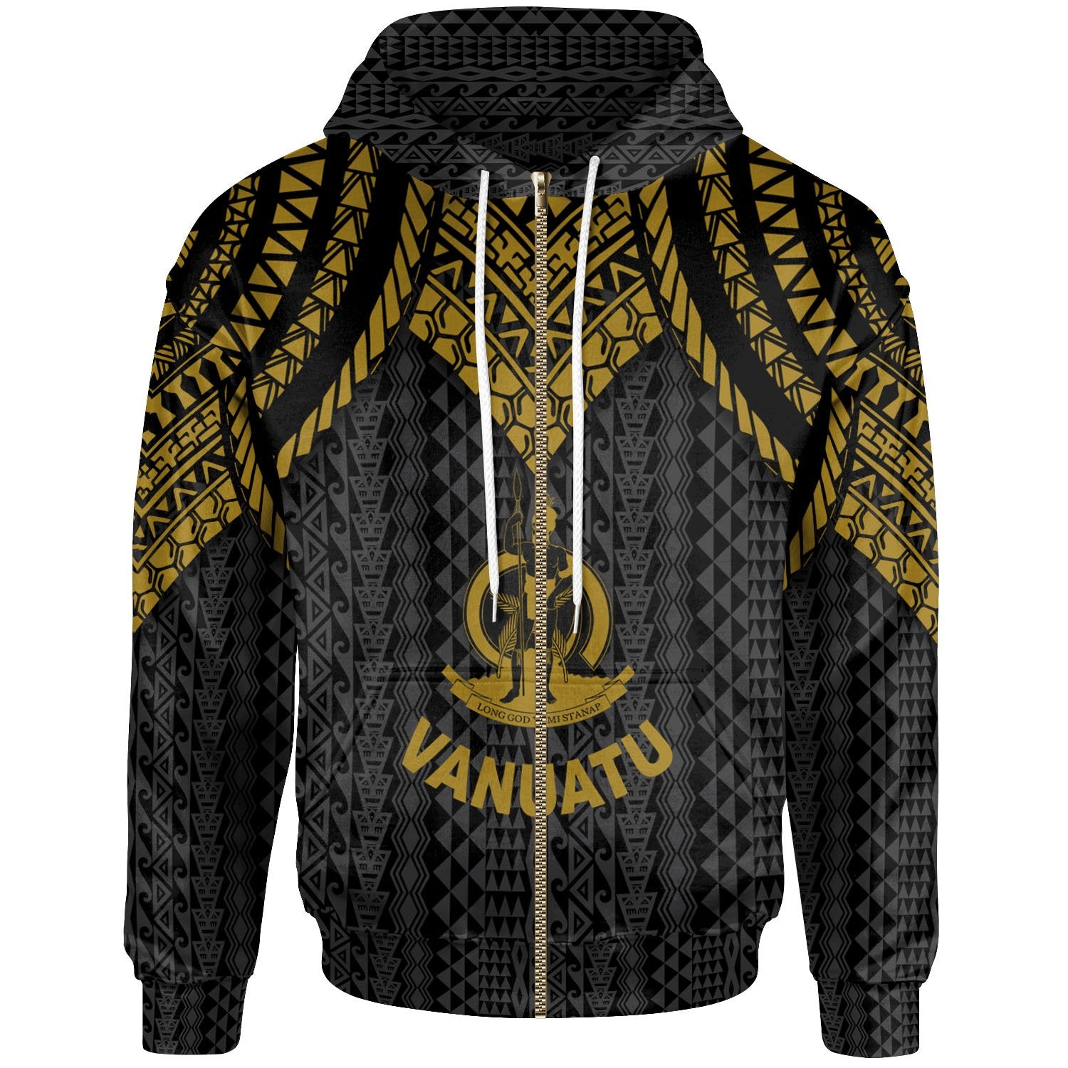 Vanuatu Zip up Hoodie Polynesian Armor Style Gold Unisex Gold - Polynesian Pride