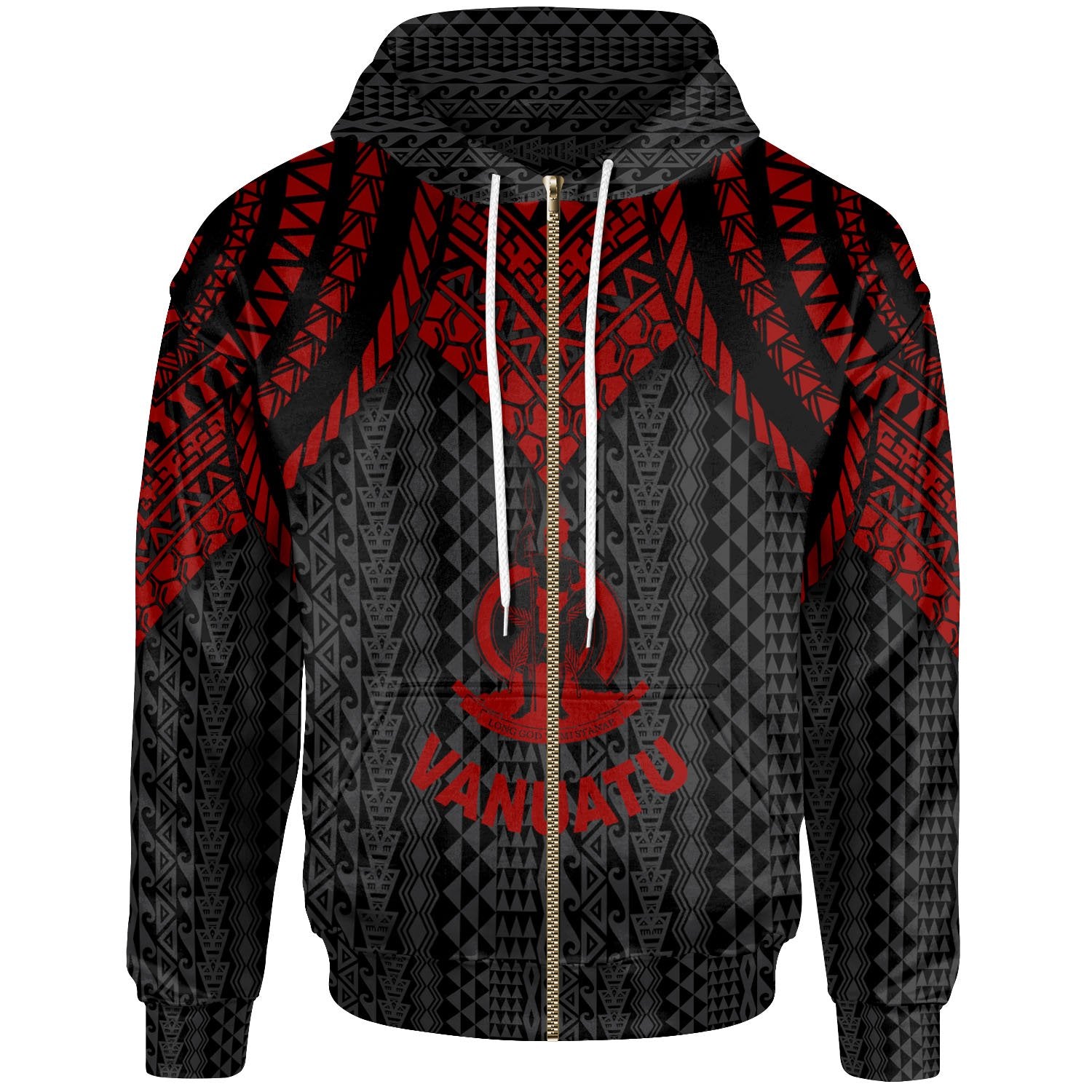Vanuatu Zip up Hoodie Polynesian Armor Style Red Unisex Red - Polynesian Pride