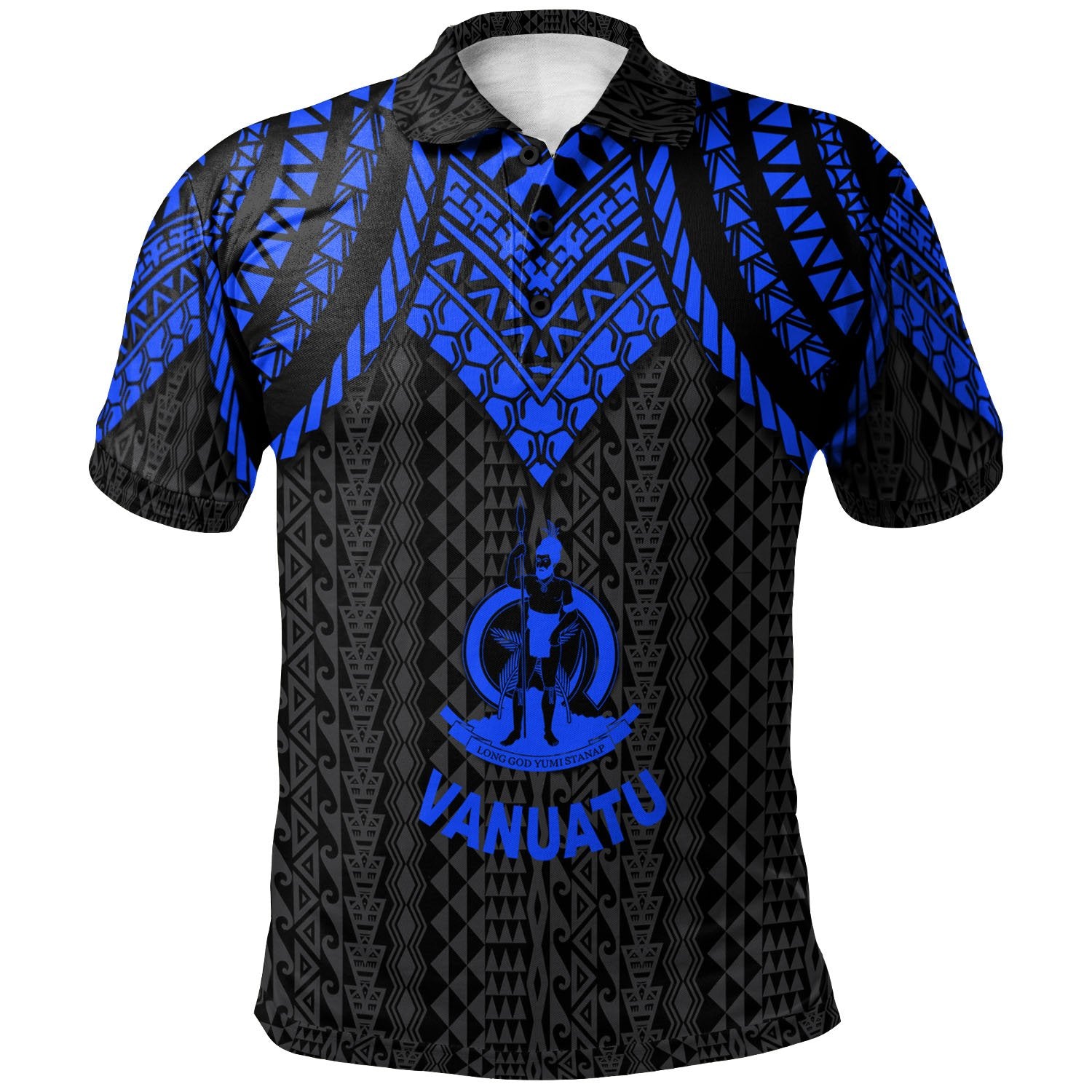 Vanuatu Polo Shirt Polynesian Armor Style Blue Unisex Blue - Polynesian Pride