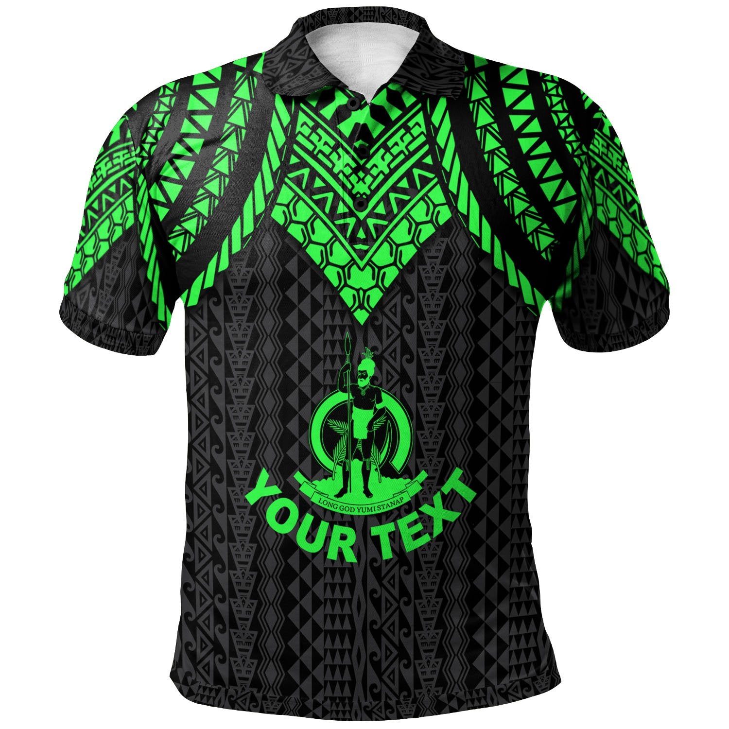 Vanuatu Custom Polo Shirt Polynesian Armor Style Green Unisex Green - Polynesian Pride