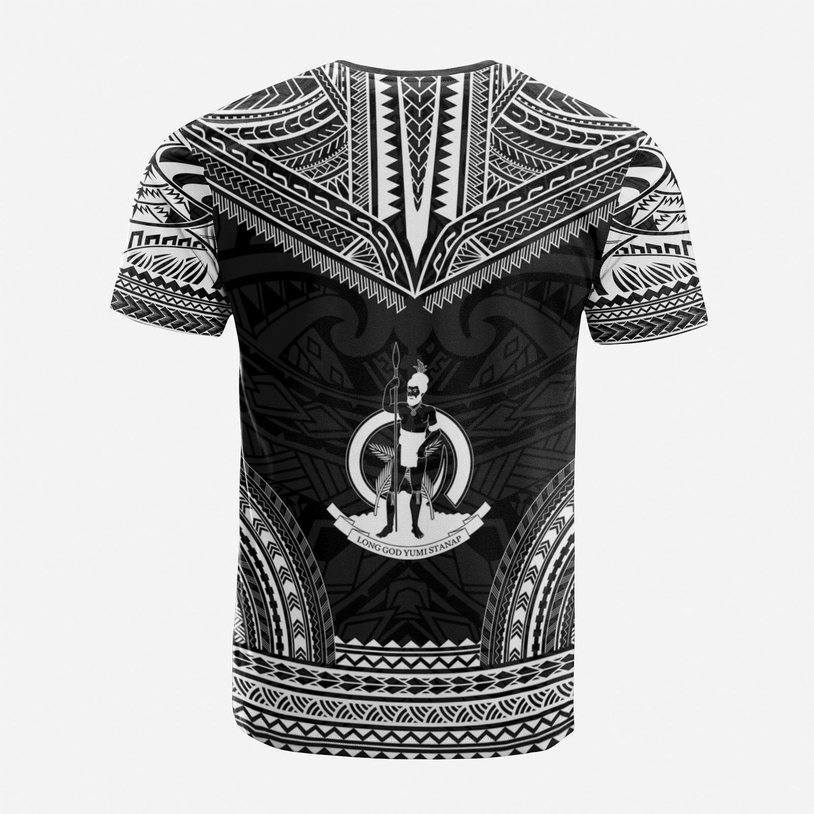 Vanuatu Custom T Shirt Vanuatuan Coat of Arms Polynesian Chief Tattoo Black Version Unisex Black - Polynesian Pride