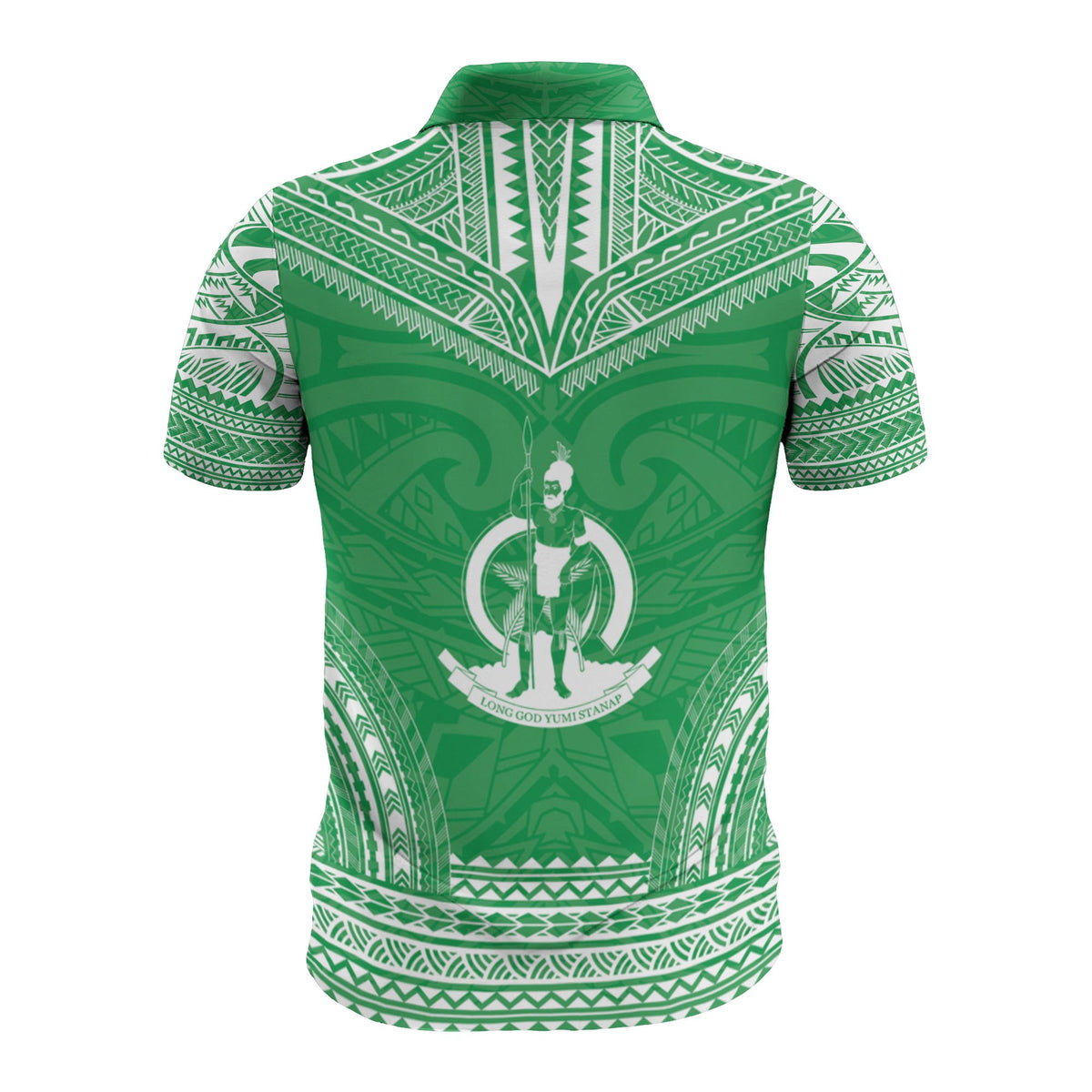 Vanuatu Custom Polo Shirt Vanuatuan Coat Of Arms Polynesian Chief Tattoo Green Version - Polynesian Pride