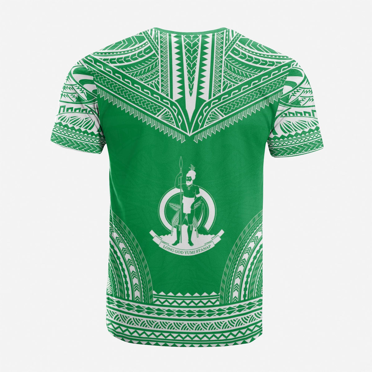 Vanuatu Custom T Shirt Vanuatuan Coat of Arms Polynesian Chief Tattoo Green Version Unisex Green - Polynesian Pride