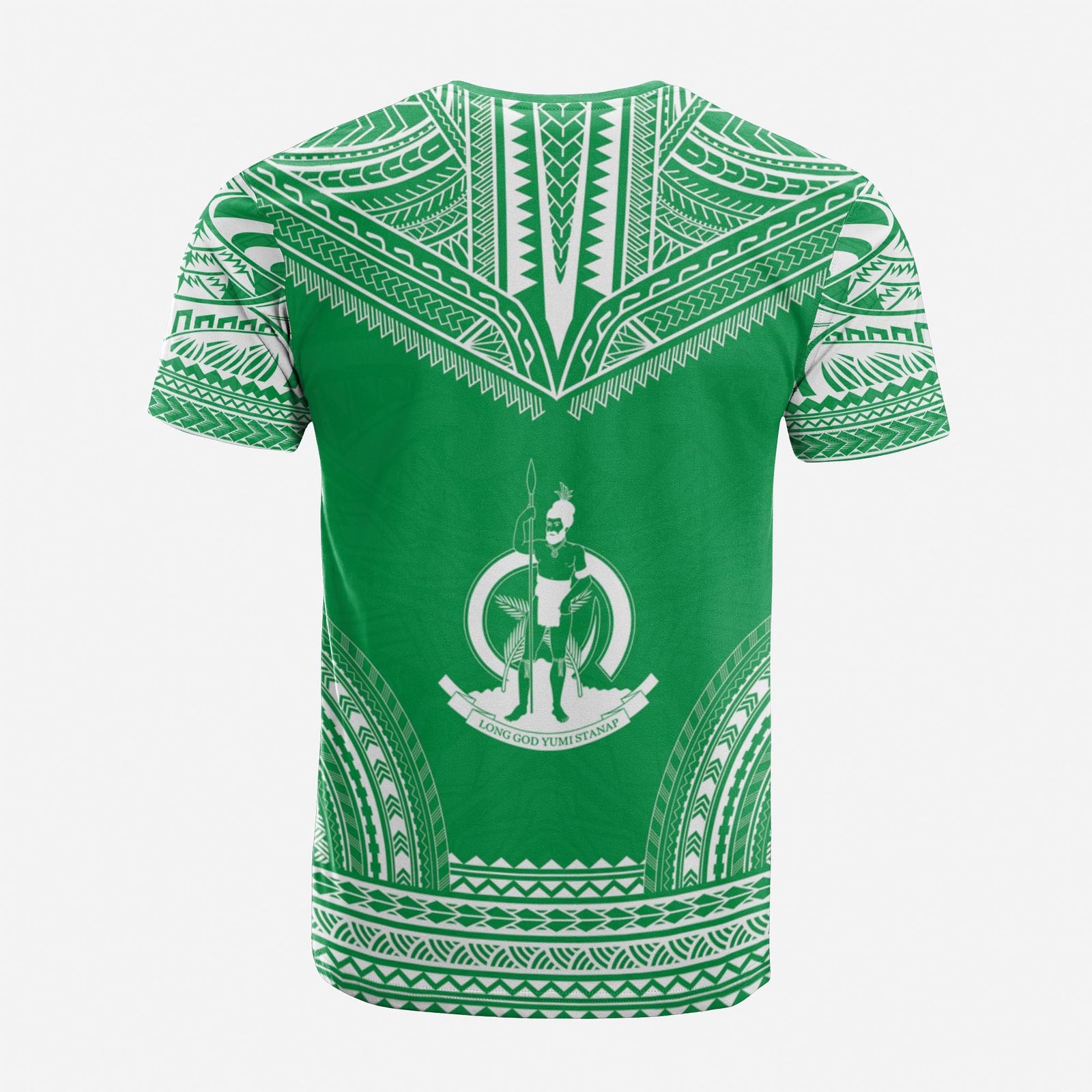Vanuatu Custom T Shirt Vanuatuan Coat of Arms Polynesian Chief Tattoo Green Version Unisex Green - Polynesian Pride