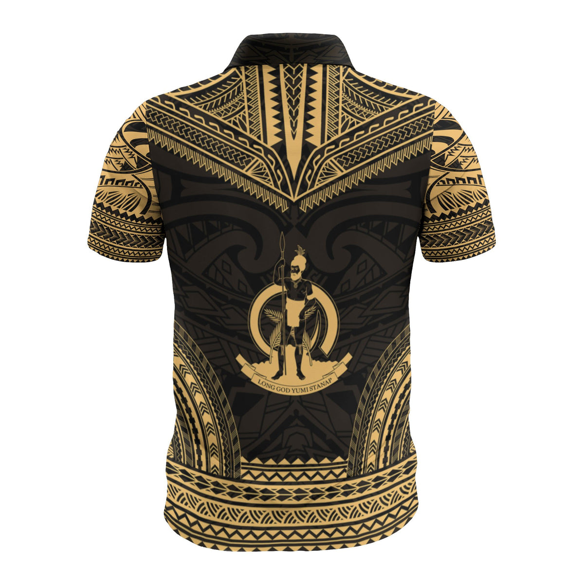 Vanuatu Custom Polo Shirt Vanuatuan Coat Of Arms Polynesian Chief Tattoo Gold Version - Polynesian Pride