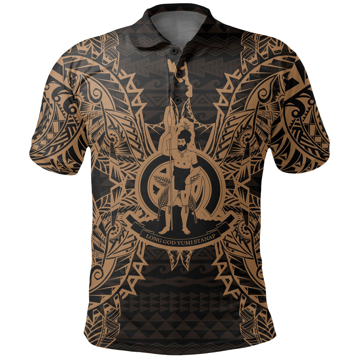 Vanuatu Polo Shirt Vanuatuan Coat Of Arms Map Polynesian Tattoo Gold Unisex Gold - Polynesian Pride