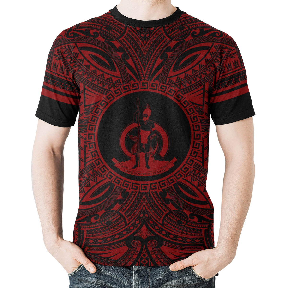 Vanuatu T Shirt Vanuatuan Coat of Arms Polynesian Red Black - Polynesian Pride