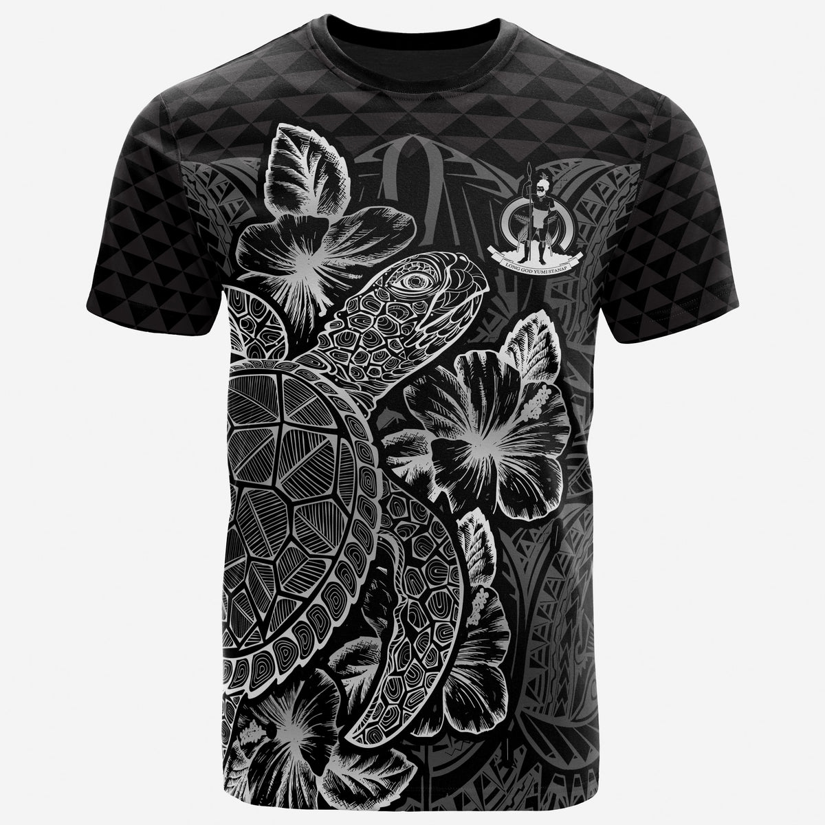 Vanuatu T Shirt Vanuatuan Coat of Arms Turtle Hibiscus Black Unisex Black - Polynesian Pride
