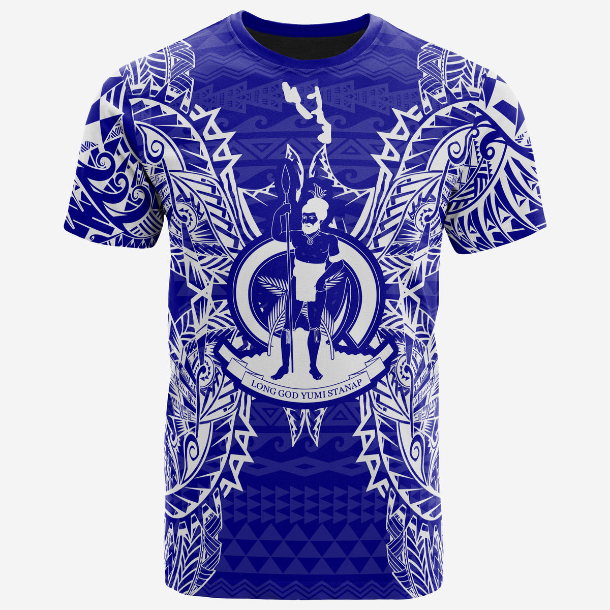 Vanuatu T Shirt Vanuatuan Flag Map Polynesian Tattoo Blue Unisex Blue - Polynesian Pride