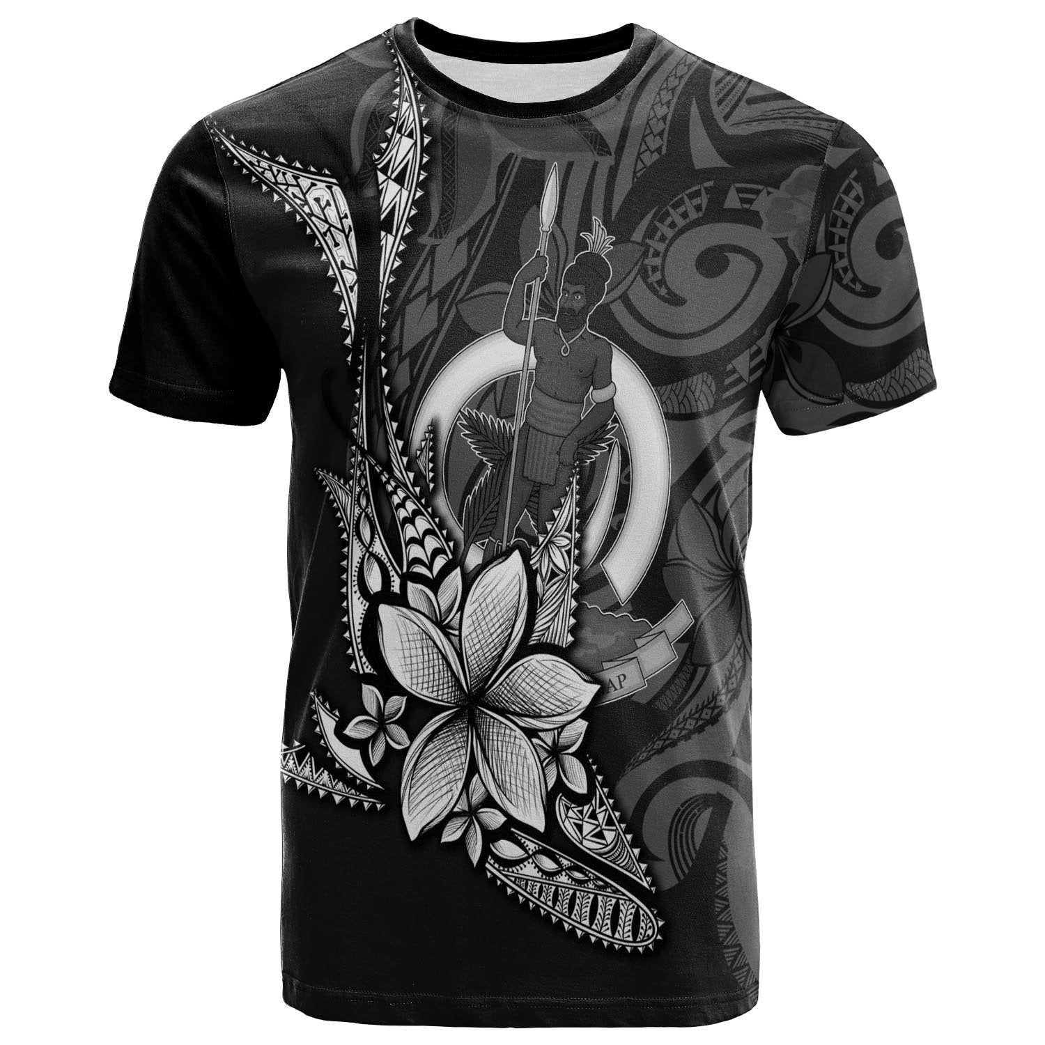 Vanuatu T Shirt Fish With Plumeria Flowers Style Unisex Black - Polynesian Pride