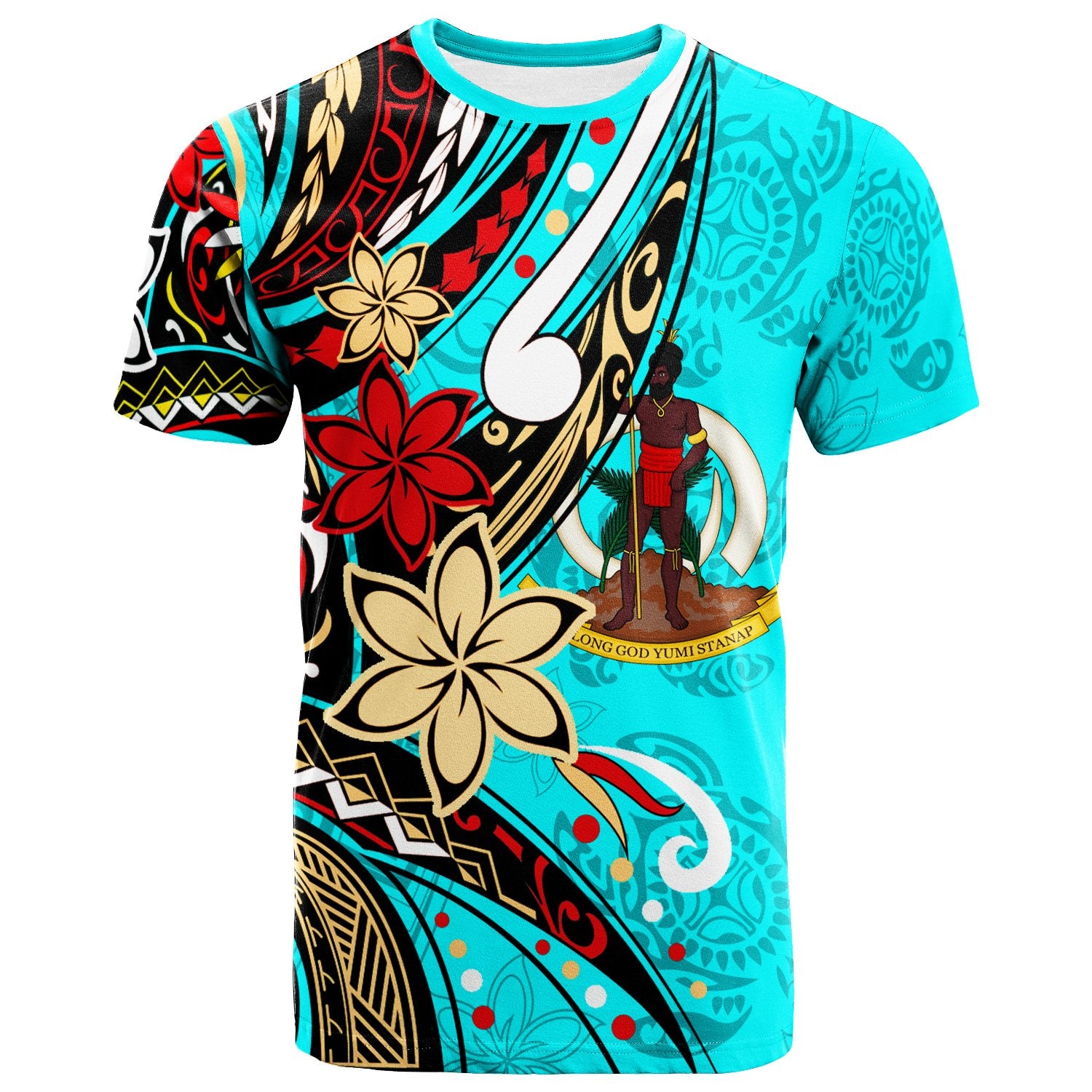 Vanuatu T Shirt Tribal Flower With Special Turtles Blue Color Unisex Blue - Polynesian Pride