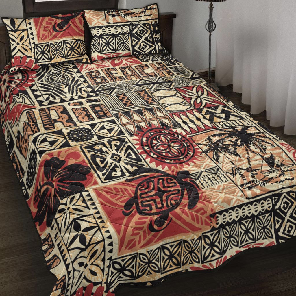 Hawaii Quilt Bed Set - Hawaiian Style Tribal Fabric Patchwork Vintage - Polynesian Pride