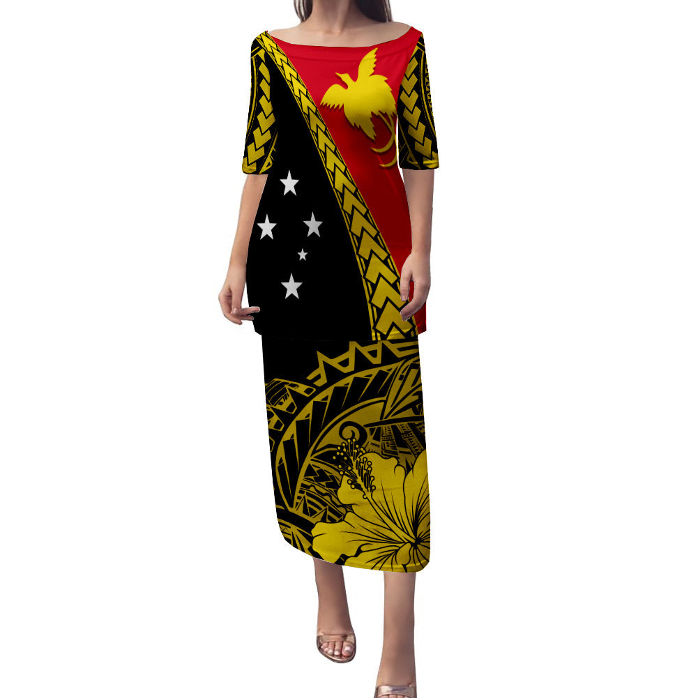 PNG Puletasi Dress Papua Flag Special Style LT7 Women Black - Polynesian Pride