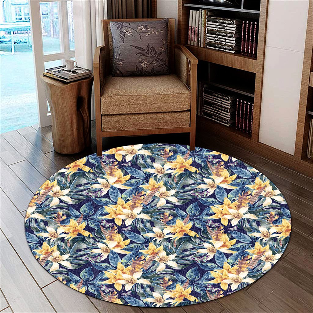 Vintage Floral Round Carpet - AH Round Carpet Luxurious Plush - Polynesian Pride