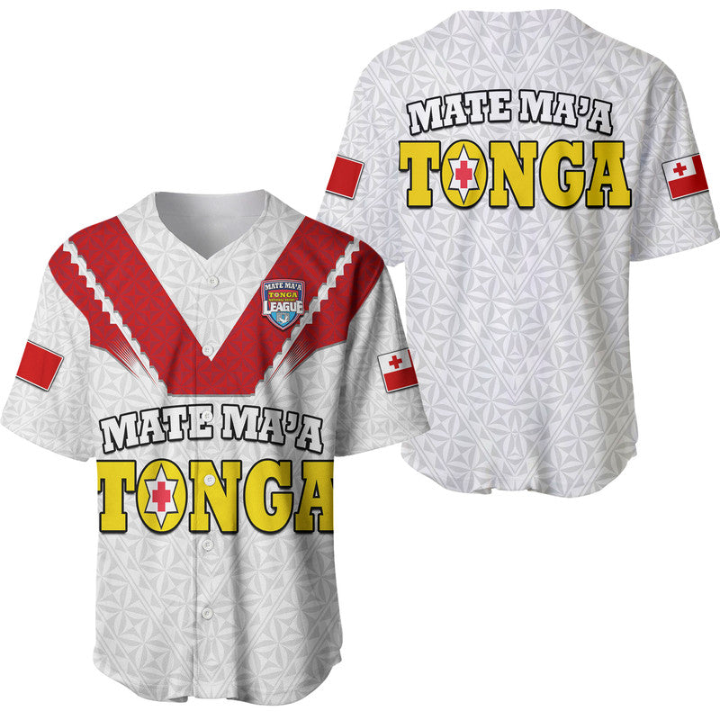 Mate Ma'a Tonga Rugby Baseball Jersey Tongan Kupesi White Style LT9 White - Polynesian Pride