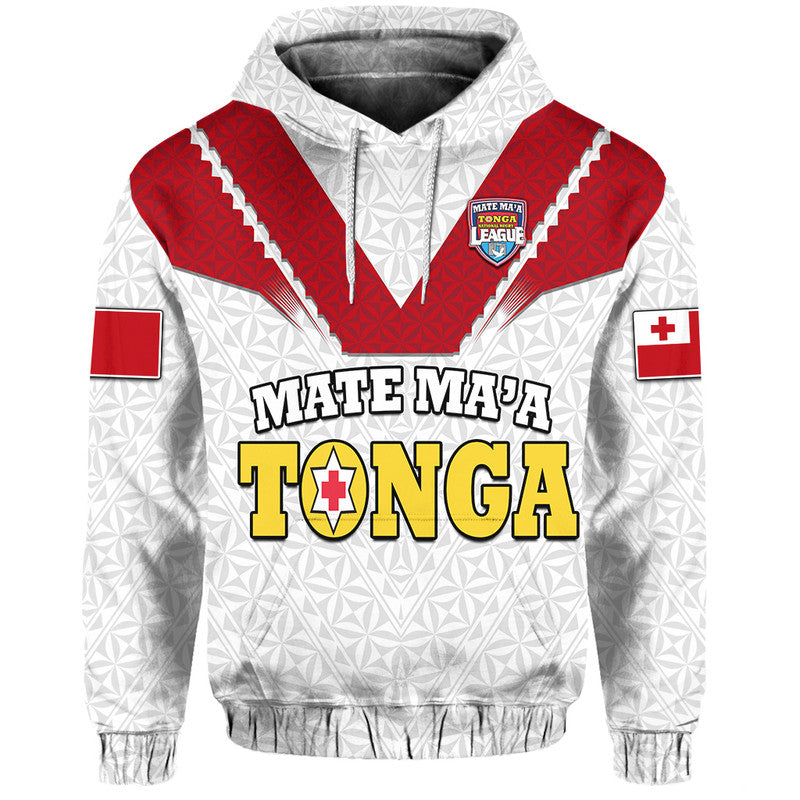 Custom Mate Maa Tonga Rugby Hoodie Tongan Kupesi White Style LT9 Pullover Hoodie White - Polynesian Pride