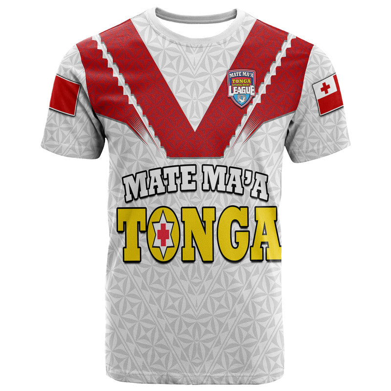 Custom Mate Maa Tonga Rugby T Shirt Tongan Kupesi White Style LT9 White - Polynesian Pride