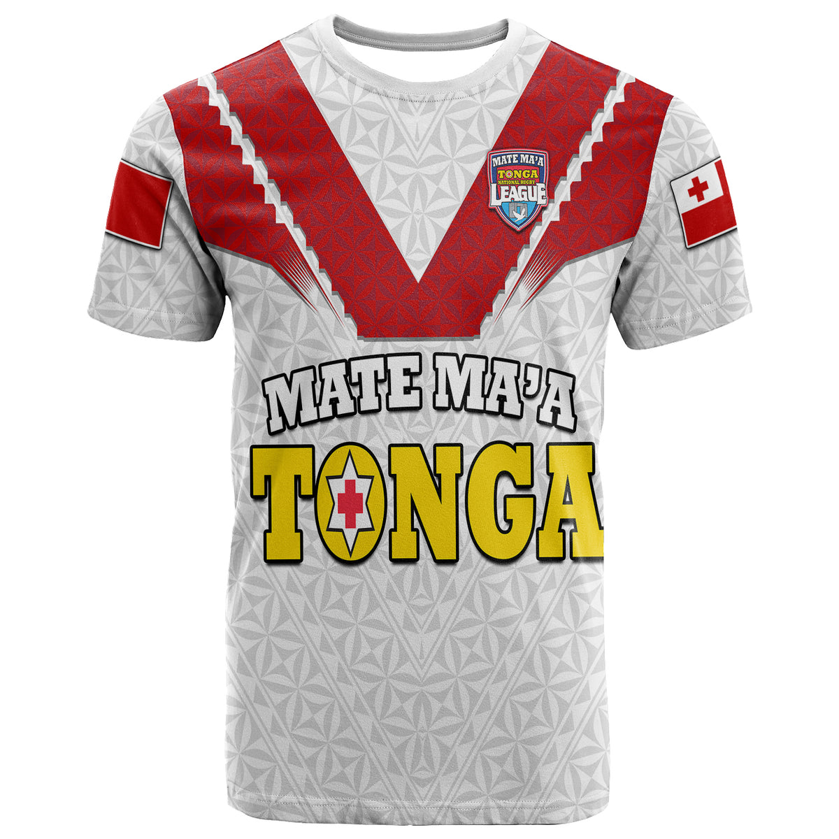 Mate Maa Tonga Rugby T Shirt Tongan Kupesi White Style LT9 - Polynesian Pride