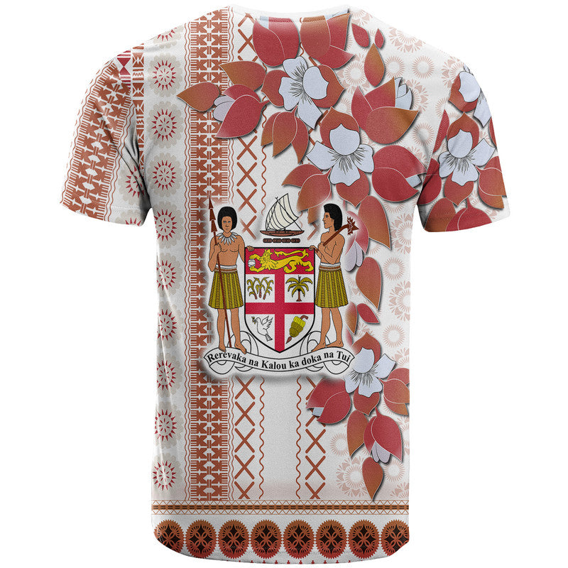 Fiji T Shirt Tagimoucia Mixed White Tapa Style LT9 - Polynesian Pride