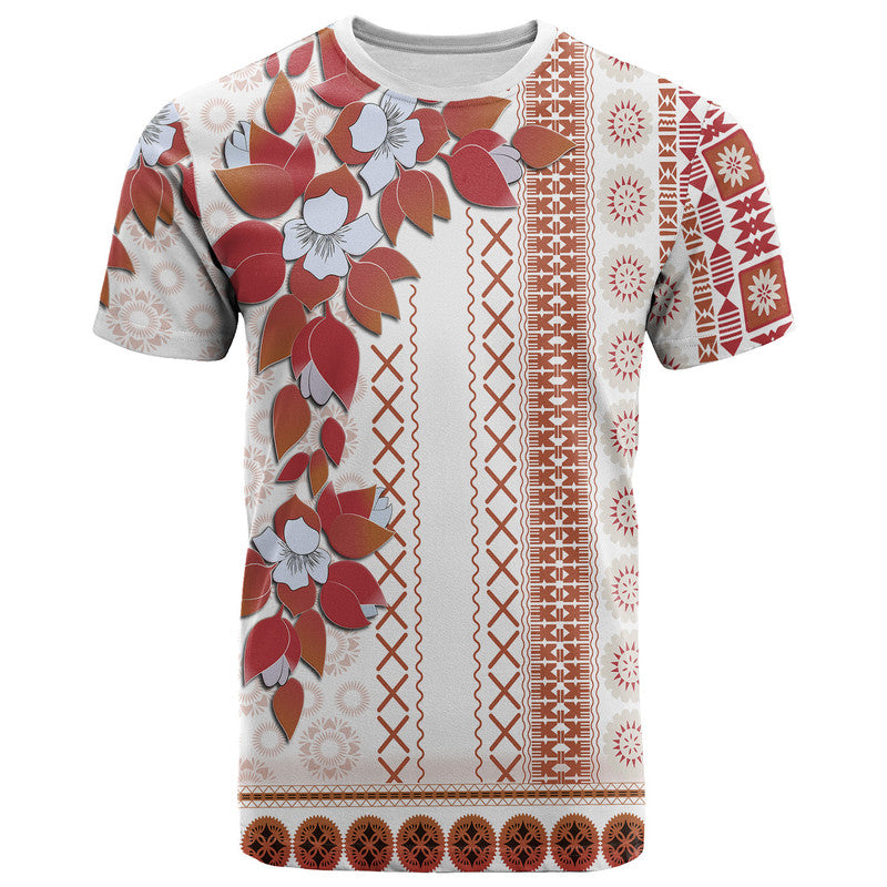 Custom Fiji T Shirt Tagimoucia Mixed White Tapa Style LT9 White - Polynesian Pride