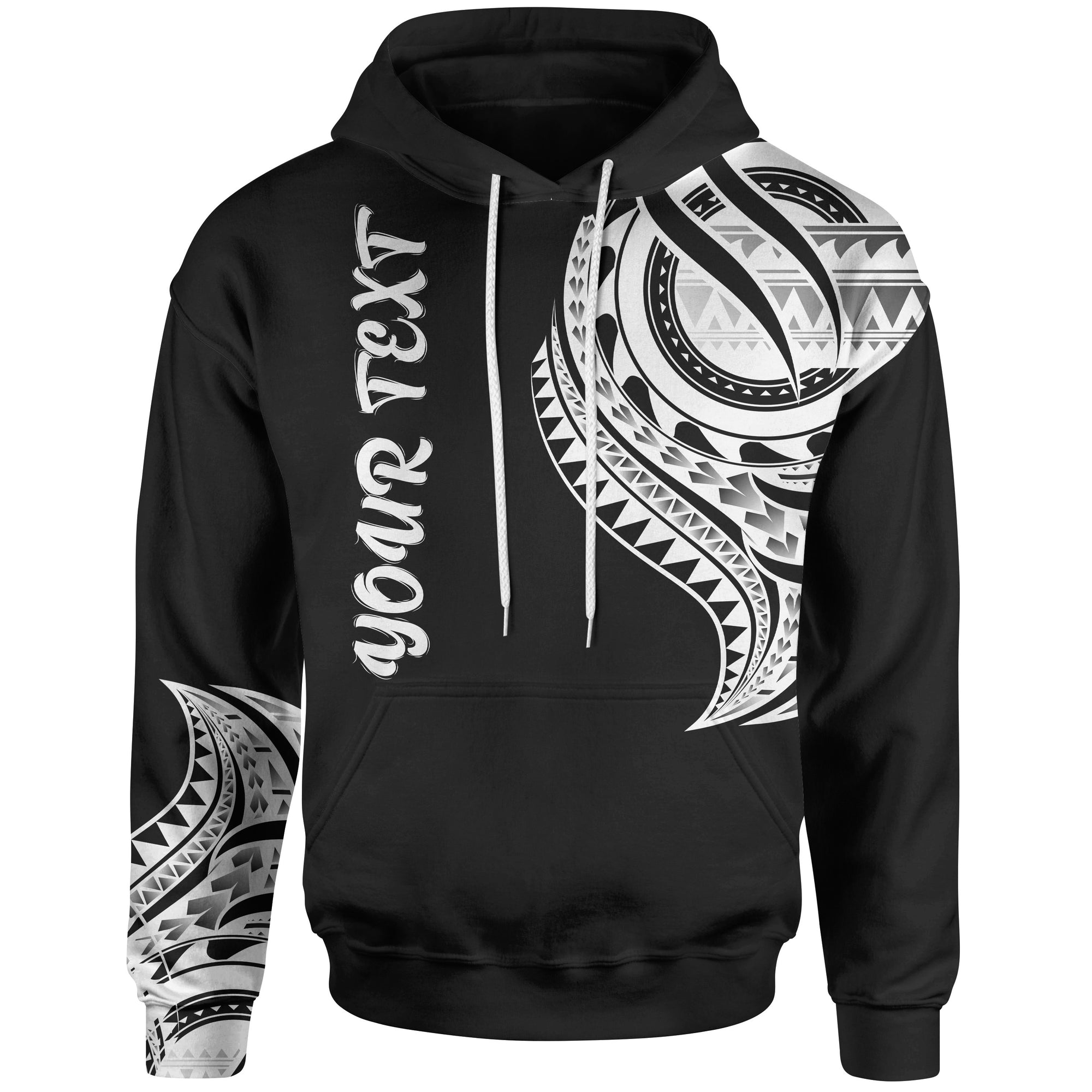 Tahiti Custom Hoodie Tahiti Tatau White Patterns Unisex Black - Polynesian Pride